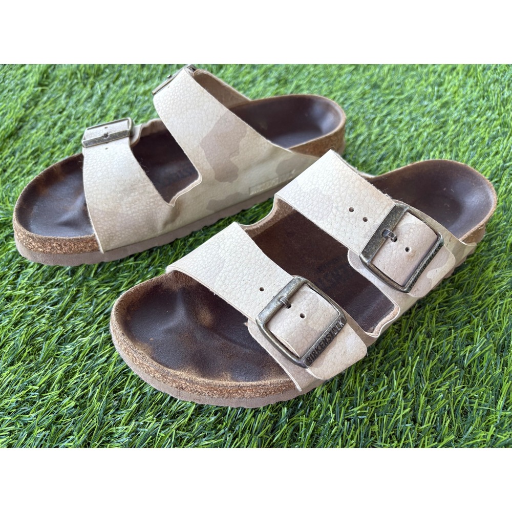 Birkenstock Arizona Desert Camo Sandal Birko-Flor Tan Beige Women's 8.5 EU39